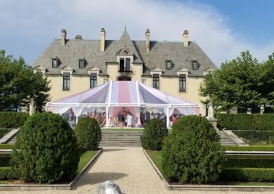 c clear top wedding tent set up in a yard