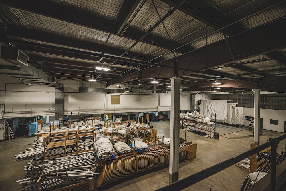 a warehouse for wedding tents