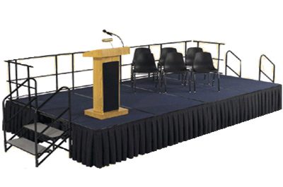 a portable stage with a podium on it
