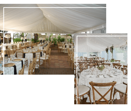 Images of a tent over a wedding reception area