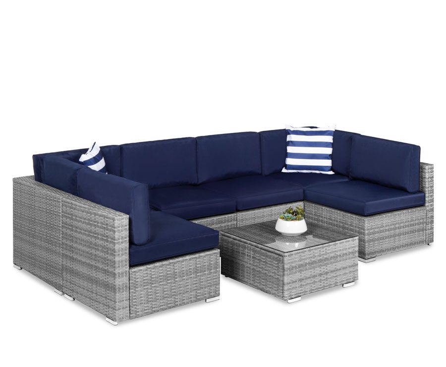 a navy wicker set