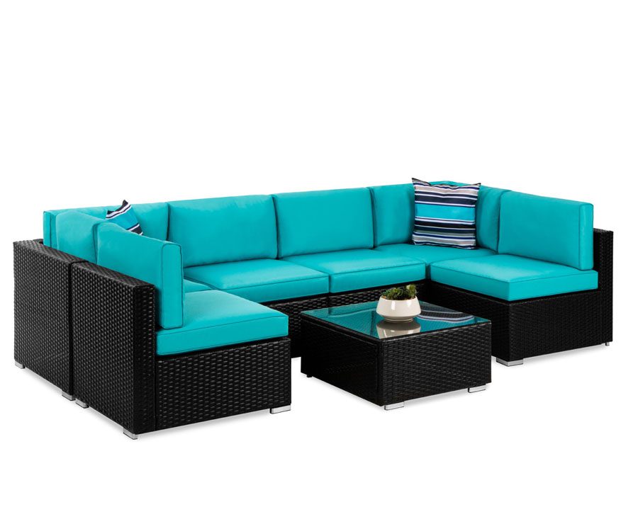 a teal wicker set